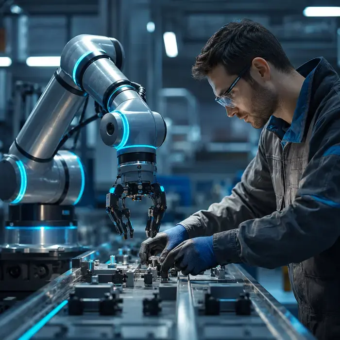 Imagine reprezentativă pentru familia Cobots / roboți colaborativi